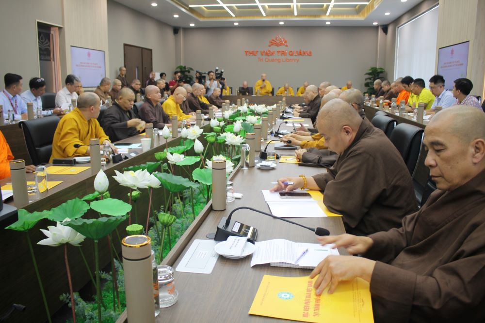 Quang cảnh cuộc họp báo cáo công tác tổ chức Đại lễ Vesak Liên hợp quốc 2025, chiều ngày 29/4/2025. Ảnh: Chu Khôi.