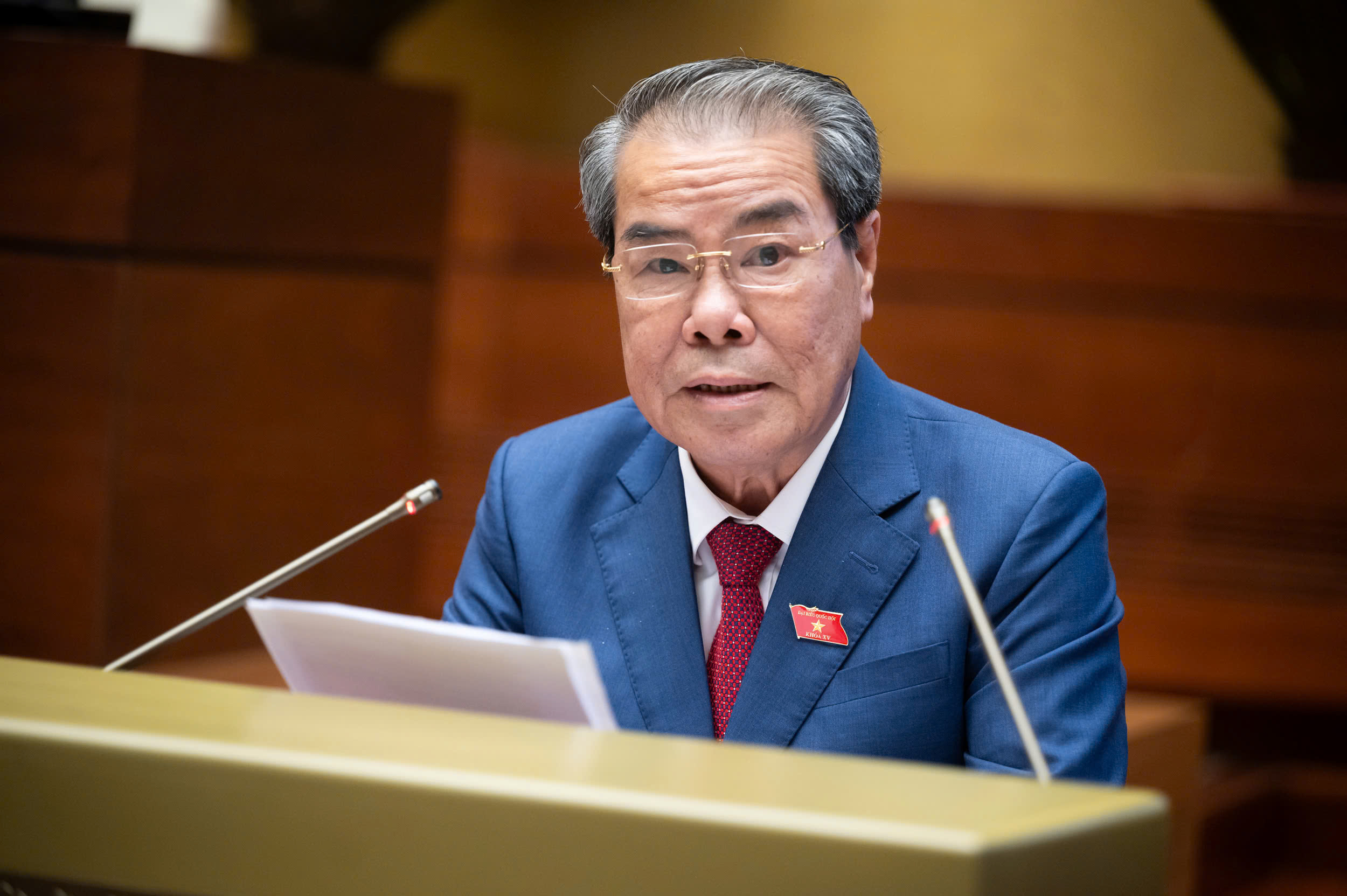 Ủy viên Ủy ban Thường vụ Quốc hội Dương Thanh Bình báo cáo kết quả giám sát việc giải quyết kiến nghị của cử tri gửi đến Kỳ họp. Ảnh: Quochoi.vn.