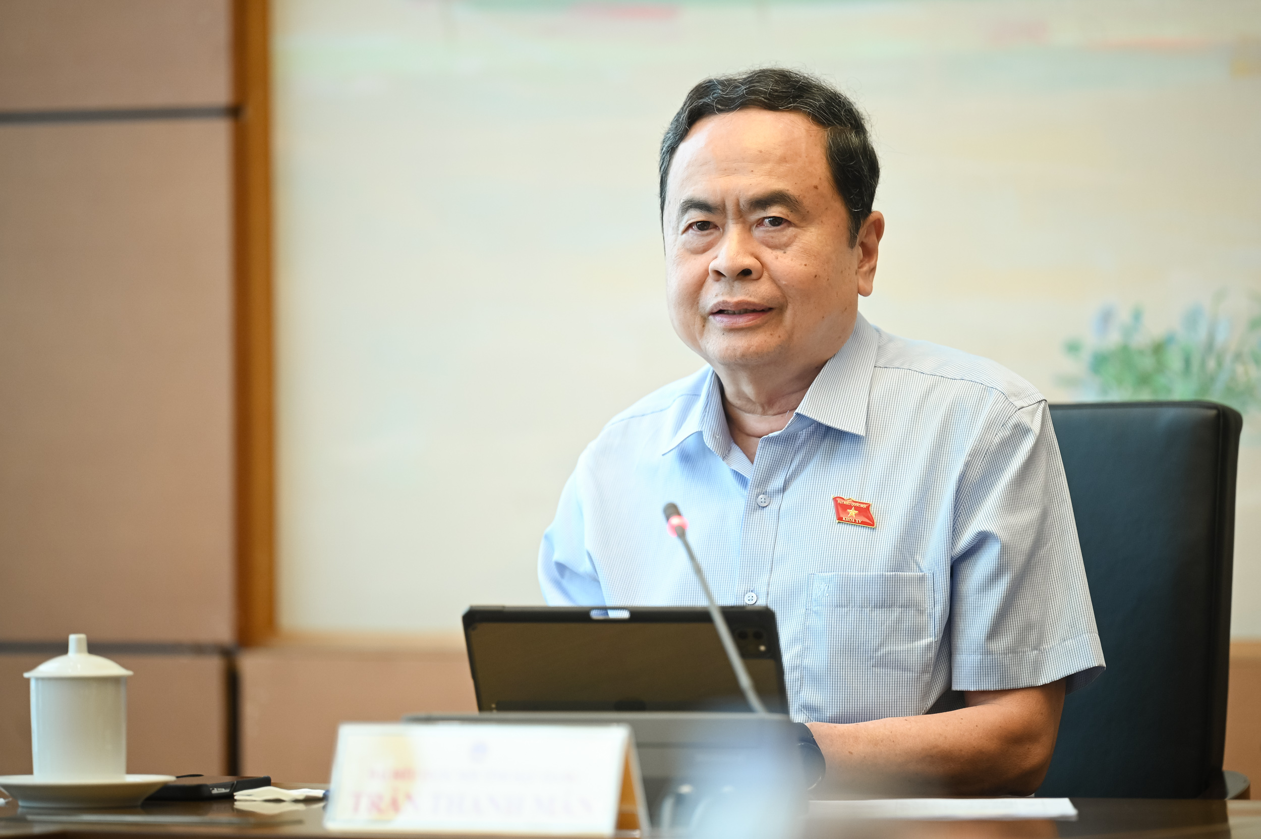 Chủ tịch Quốc hội Trần Thanh Mẫn phát biểu tại phiên họp tổ chiều ngày 6/5.