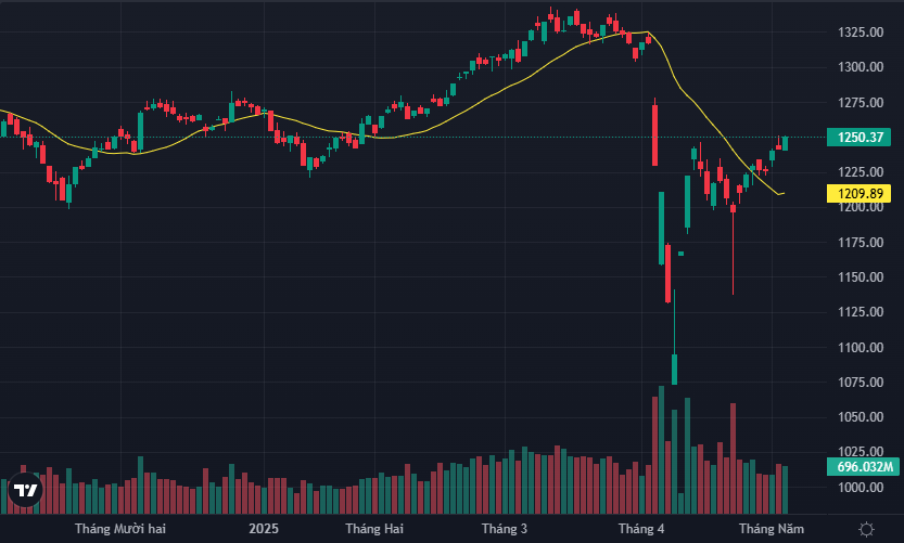 VN-Index đã vượt lên vùng 1250 điểm.
