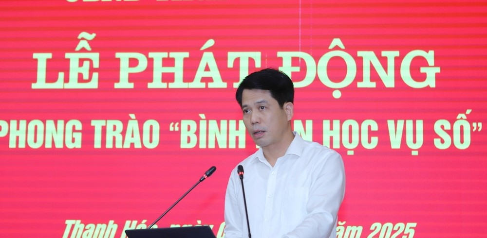 Trưởng Ban Tuy&ecirc;n gi&aacute;o v&agrave; D&acirc;n vận Tỉnh ủy Thanh Ho&aacute; Đ&agrave;o Xu&acirc;n Y&ecirc;n tr&igrave;nh b&agrave;y Kế hoạch triển khai phong tr&agrave;o &ldquo;B&igrave;nh d&acirc;n học vụ số&rdquo; tr&ecirc;n địa b&agrave;n&nbsp;