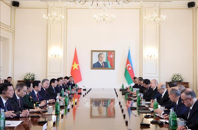 Tổng Bí thư Tô Lâm hội đàm với Tổng thống Azerbaijan Ilham Aliyev - Ảnh: TTXVN