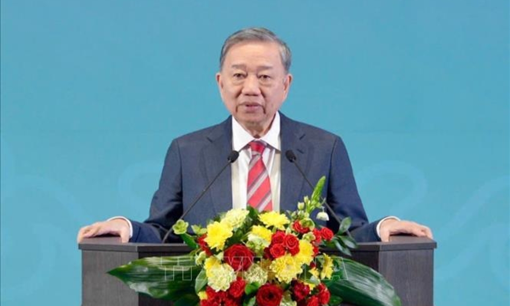 Tổng Bí thư Tô Lâm có bài phát biểu mang tựa đề “Vun đắp quan hệ hữu nghị truyền thống, Đối tác Chiến lược toàn diện Việt Nam – Liên bang Nga trong kỷ nguyên mới, vì hòa bình, hợp tác và phát triển” -Ảnh: TTXVN