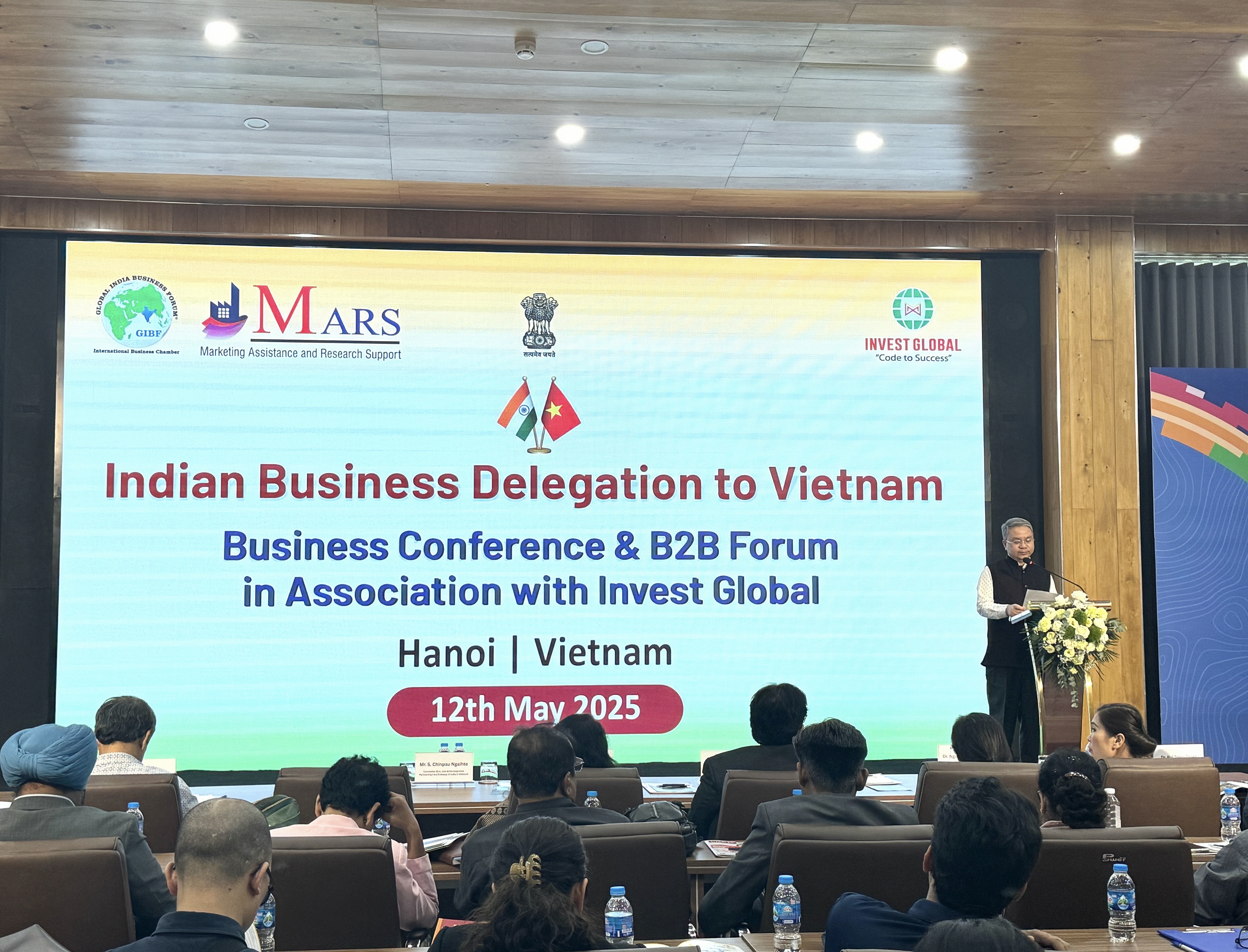 Ông Chinpau Ngaihte, Tham tán Kinh tế -Thương mại và Đối tác Phát triển, Đại sứ quán Ấn Độ tại Việt Nam, phát biểu tại Diễn đàn “Giao lưu doanh nghiệp đa ngành Ấn Độ - Việt Nam” vào chiều ngày 12/5 tại Hà Nội.