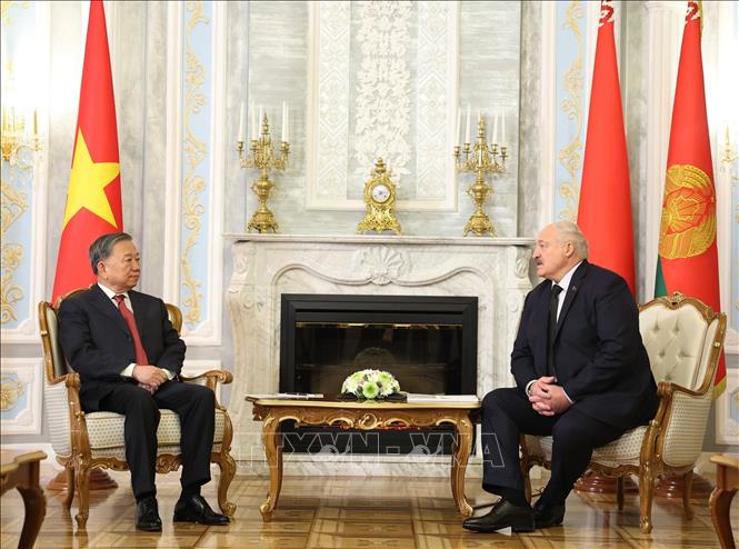 Tổng Bí thư Tô Lâm hội đàm hẹp với Tổng thống Belarus A.Lukashenko - Ảnh: TTXVN