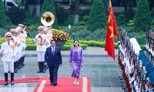 Thủ tướng Phạm Minh Chính chủ trì lễ đón chính thức Thủ tướng Thái Lan thăm Việt Nam