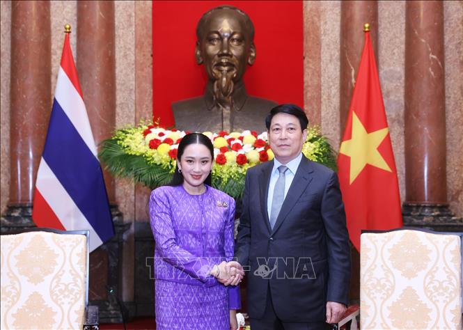 Chủ tịch nước Lương Cường và Thủ tướng Thái Lan Paetongtarn Shinawatra - Ảnh: TTXVN