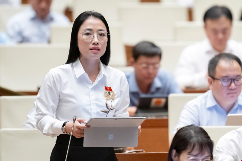 Đại biểu Trần Kh&aacute;nh Thu, đo&agrave;n Th&aacute;i B&igrave;nh, ph&aacute;t biểu &yacute; kiến.