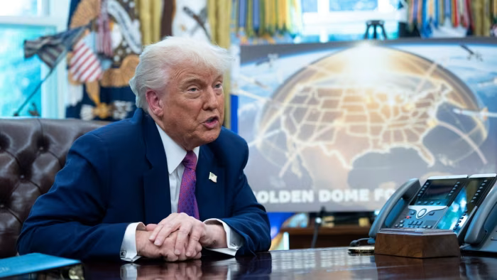 Tổng thống Mỹ Donald Trump chia sẻ về dự án Gold Dome - Ảnh: Bloomberg