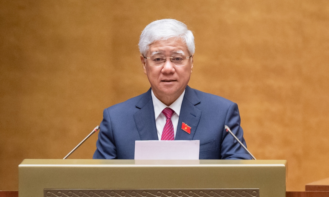 Chủ tịch Ủy ban Trung ương Mặt trận Tổ quốc Việt Nam Đỗ Văn Chiến báo cáo tại Quốc hội. Ảnh: Phạm Thắng.