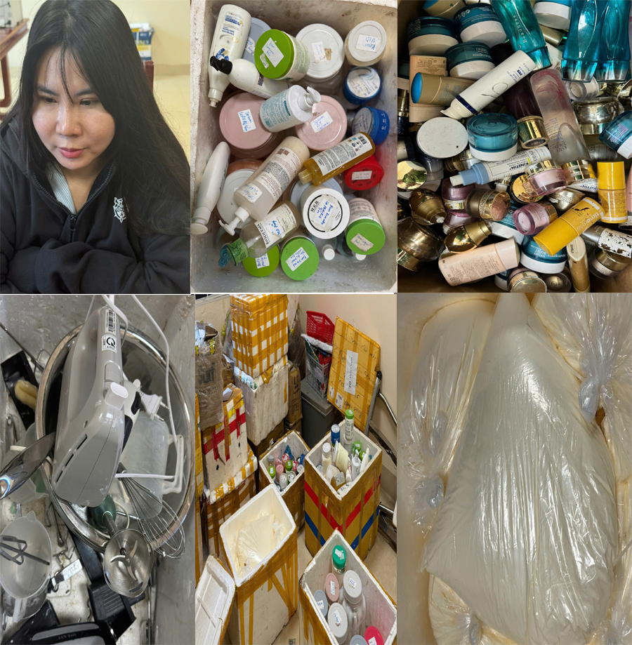 Đối tượng Nguyễn Thị Dung và số tang vật thu giữ. Ảnh Công an Thanh Hoá