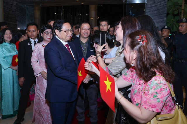 Cộng đồng người Việt Nam tại Malaysia ch&agrave;o đ&oacute;n Thủ tướng Phạm Minh Ch&iacute;nh, Phu nh&acirc;n c&ugrave;ng đo&agrave;n c&ocirc;ng t&aacute;c - Ảnh: VGP