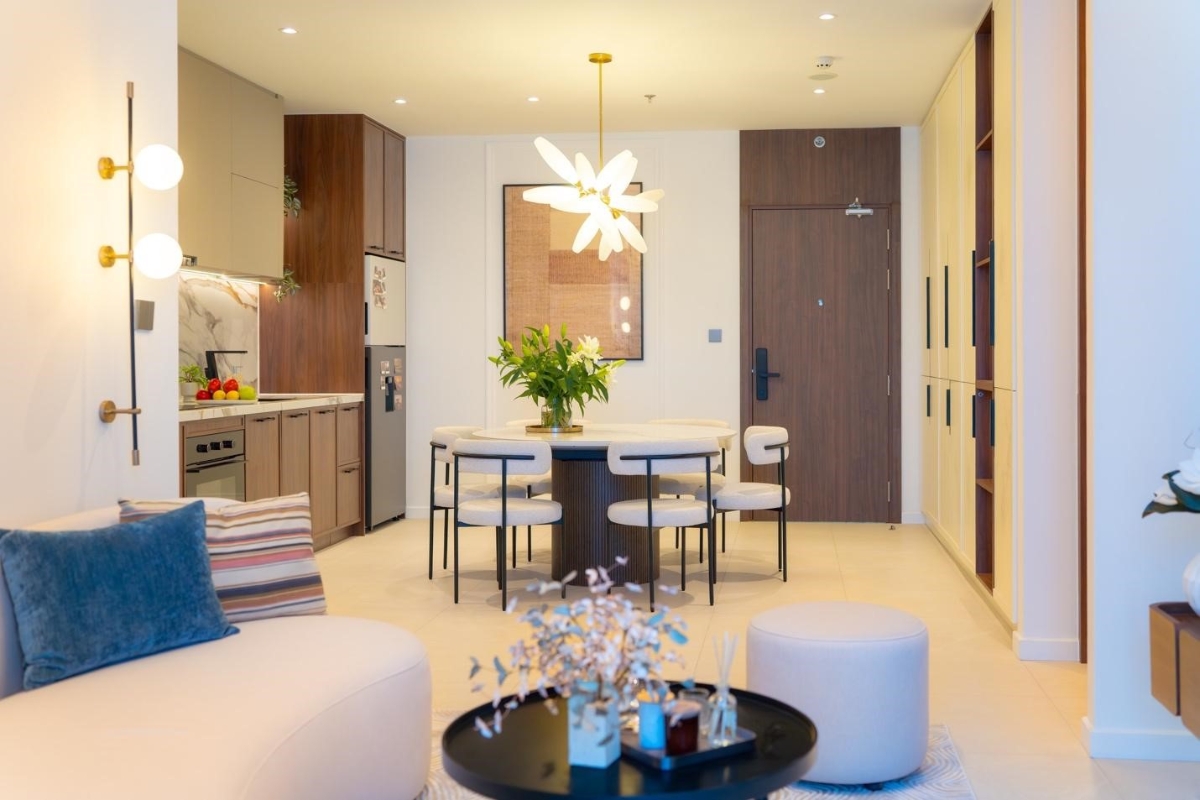 H&igrave;nh ảnh thực tế căn hộ mẫu 2 ph&ograve;ng ngủ tại La Pura, b&agrave;n giao ho&agrave;n thiện nội thất.