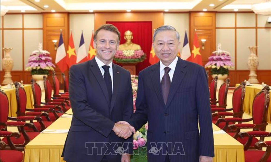 Tổng Bí thư Tô Lâm và Tổng thống Pháp Emmanuel Macron - Ảnh: TTXVN