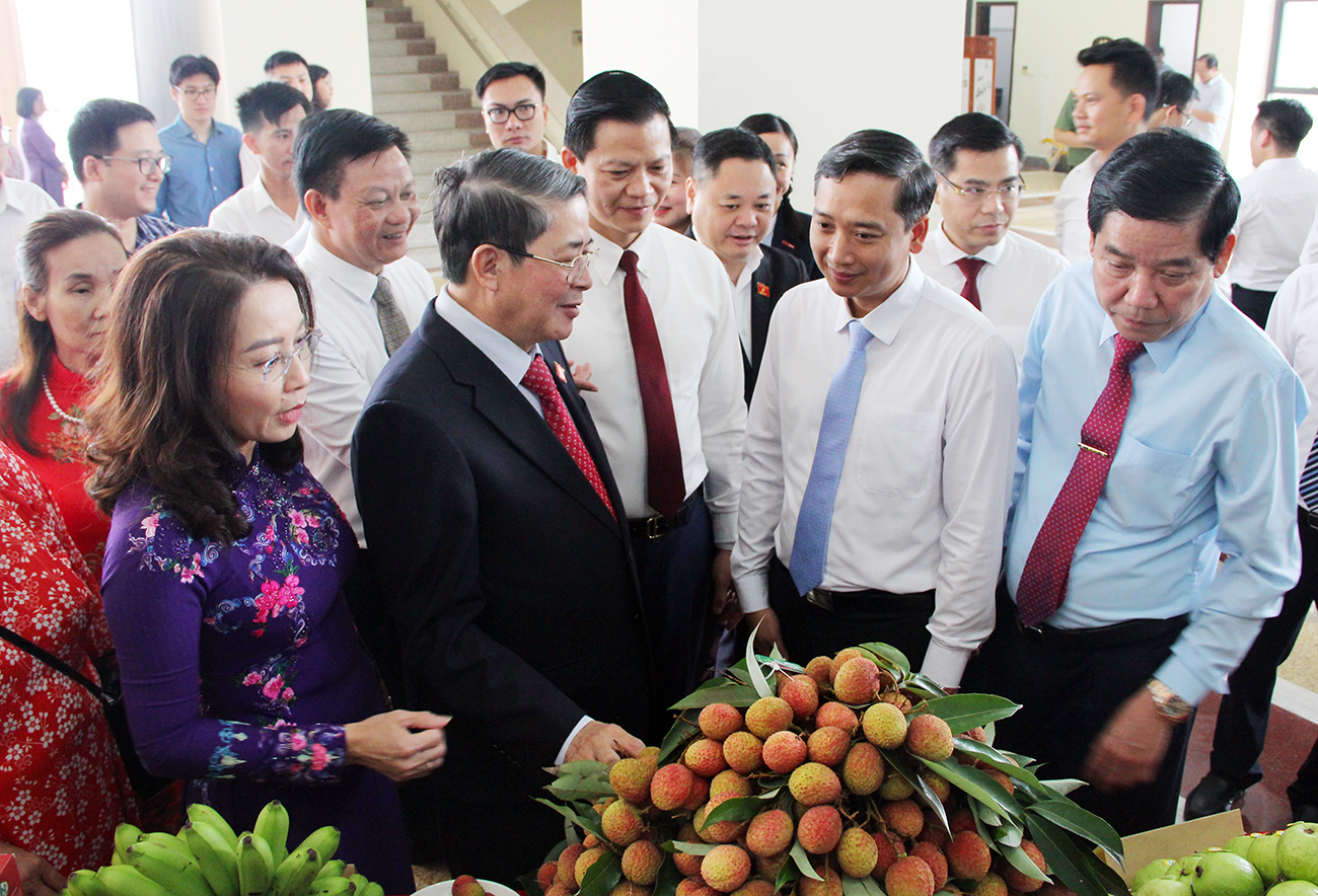 Các đại biểu tham quan các gian hàng trưng bày sản phẩm nông sản của Bắc Giang