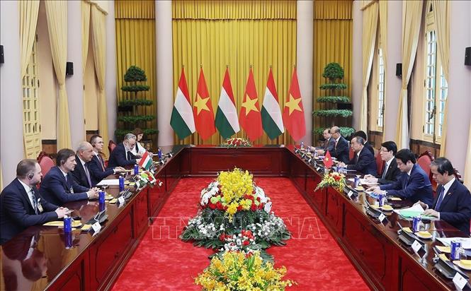 Chủ tịch nước Lương Cường hội đàm với Tổng thống Sulyok Tamás - Ảnh: TTXVN