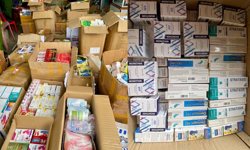 Nhiều loại thuốc và thực phẩm chức năng không có nguồn gốc xuất xứ được bày bán tại 2 cơ sở trên