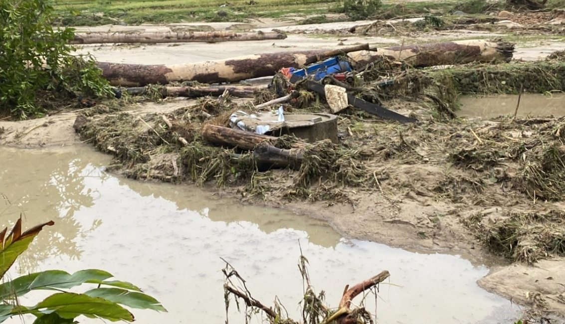 Lũ đã cuốn trôi nhiều diện tích hoa màu, cây trồng và làm hư hại nhà cửa người dân tại bản Long Thắng, xã Hạnh Dịch, huyện Quế Phong
