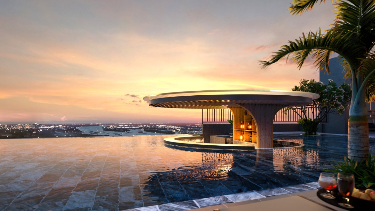 Phối cảnh Pool Bar tầng 40 The Gi&oacute; Riverside.