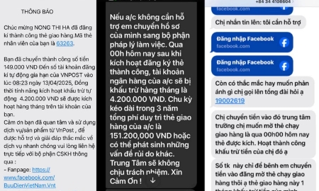Một số tin nhắn giả mạo Bưu điện Việt Nam được các đối tượng lừa đảo dùng để dẫn dụ khách hàng chuyển tiền. 