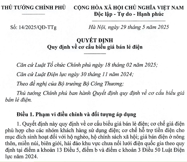 Biểu giá bán lẻ điện sinh hoạt rút xuống còn 5 bậc, hộ nghèo, hộ chính sách tiếp tục được hỗ trợ - Ảnh 1