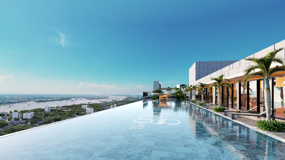 Phối cảnh hồ bơi B&igrave;nh Minh v&ocirc; cực tầng 40 The Gi&oacute; Riverside.