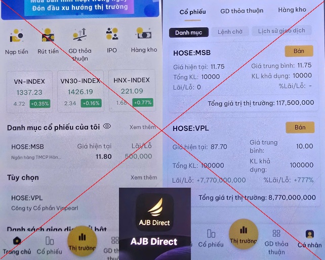 Người dân cần cảnh giác khi tham gia đầu tư qua app chứng khoán giả mạo. Ảnh: Cổng thông tin điện tử Công an TP. Hà Nội.