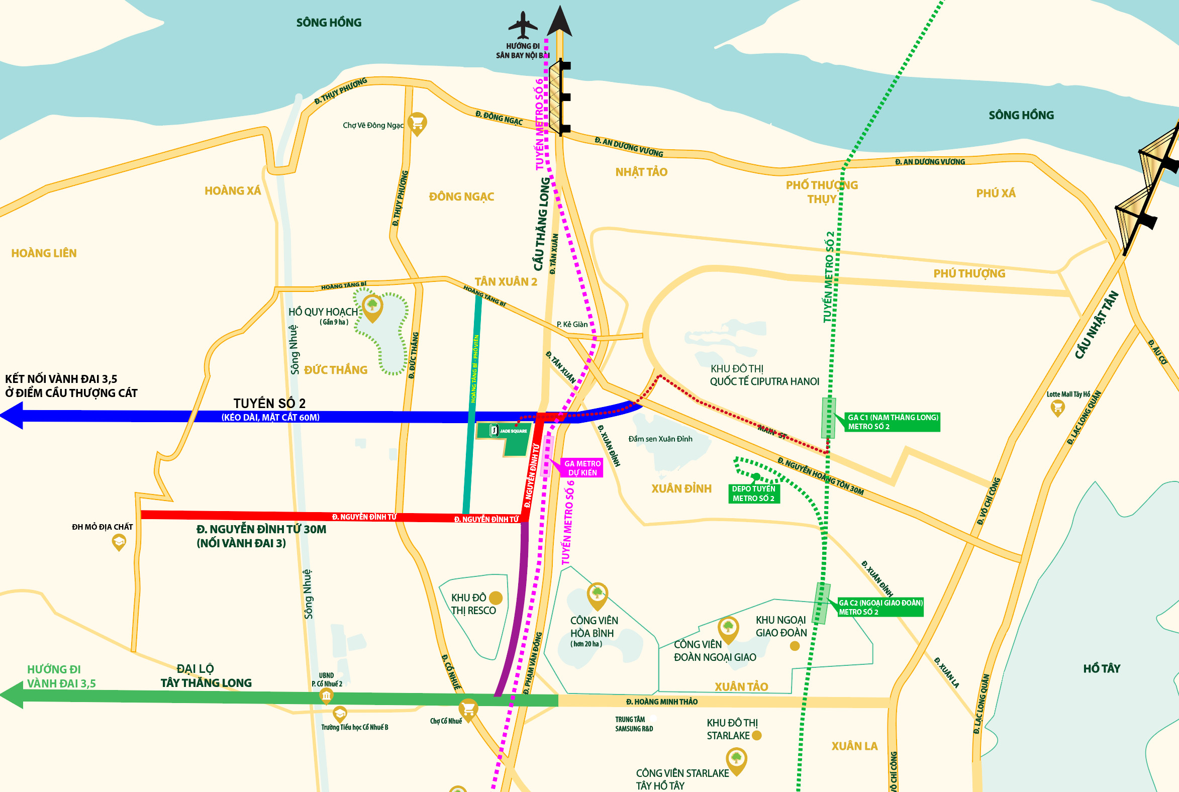 Hệ thống Metro hiện đại, đại lộ Tây Thăng Long và các tuyến đường trọng điểm đang triển khai là 