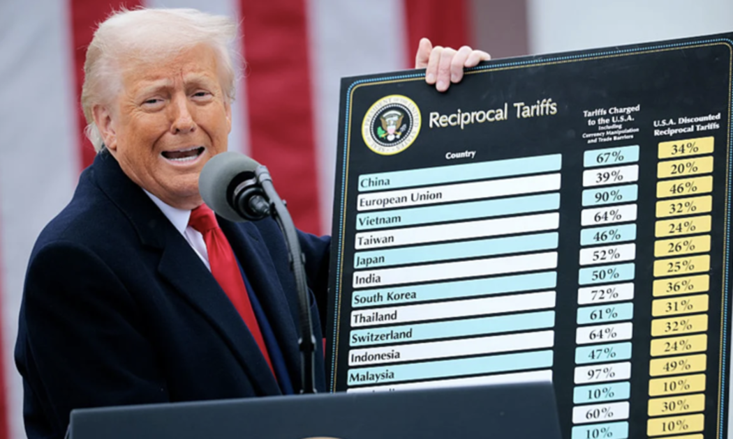 Tổng thống Mỹ Donald Trump công bố thuế quan đối ứng hom 2/4 - Ảnh: Getty/CNBC