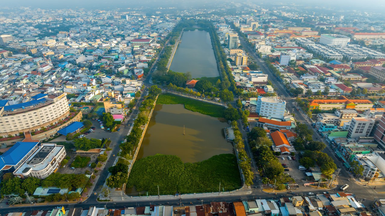 Một góc thành phố Mỹ Tho, tỉnh Tiền Giang nhìn từ trên cao - Ảnh minh họa.