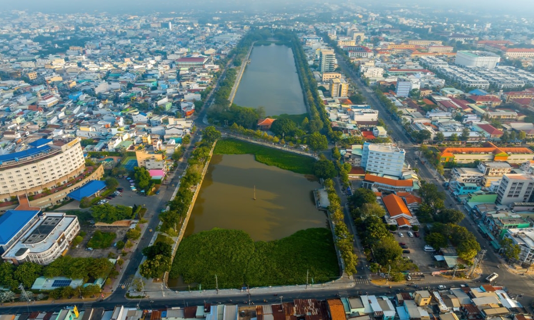 Một góc thành phố Mỹ Tho, tỉnh Tiền Giang nhìn từ trên cao - Ảnh minh họa.