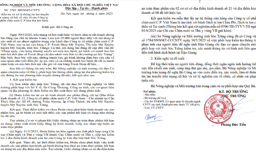 Bộ Nông nghiệp và Môi trường đề nghị Bộ Công an điều tra, làm rõ vụ thịt lợn C.P