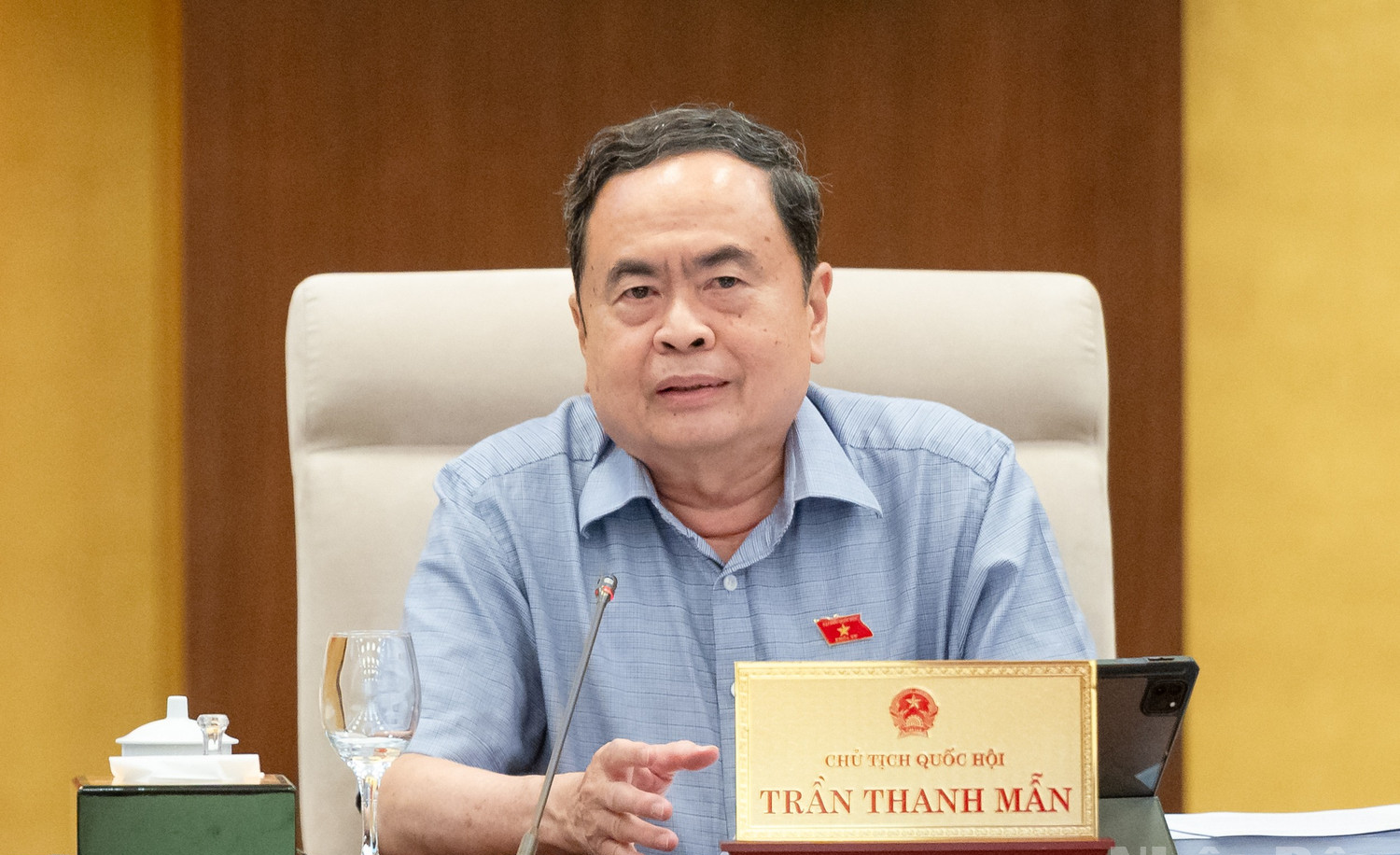 Chủ tịch Quốc hội Trần Thanh Mẫn ph&aacute;t biểu &yacute; kiến tại phi&ecirc;n họp. (Ảnh: Duy Linh)