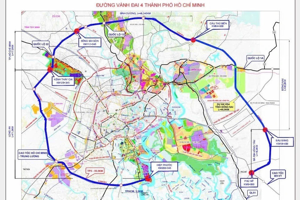 Hướng tuyến Dự án Vành đai 4 TP.HCM - Ảnh: Sở Xây dựng TP.HCM.