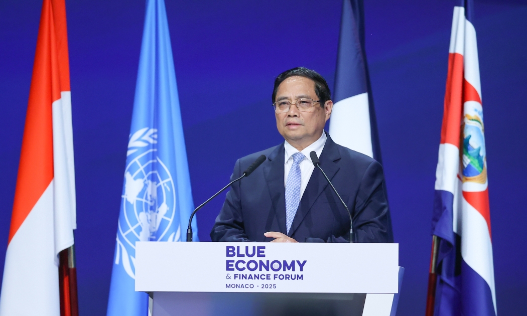 Thủ tướng Phạm Minh Chính phát biểu tại Diễn đàn Kinh tế và Tài chính xanh, trong khuôn khổ Hội nghị UNOC 3 - Ảnh VGP