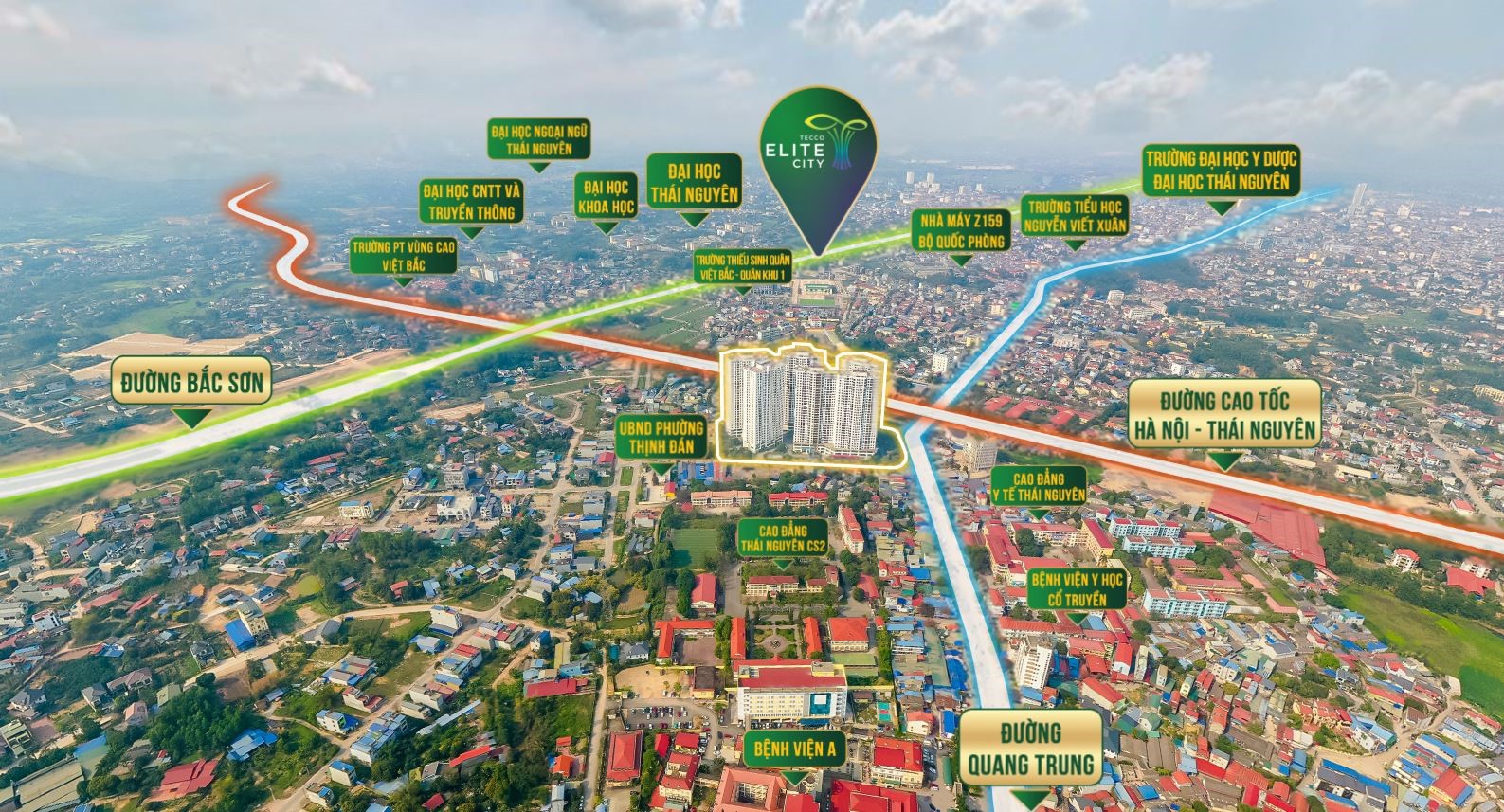 Tecco Elite City sở hữu vị trí trung tâm kinh tế - y tế - giáo dục - công nghiệp của Thái Nguyên.