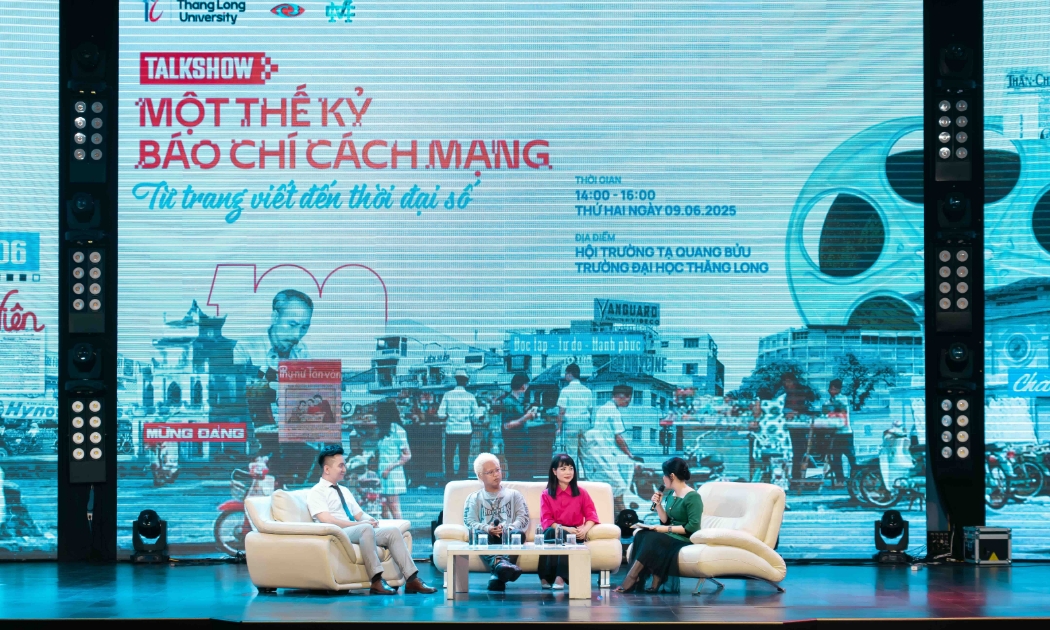Talkshow với chủ đề “Một thế kỷ Báo chí Cách mạng – Từ trang viết tới thời đại số” do trường Đại học Thăng Long tổ chức. Ảnh: Multimedia Club 