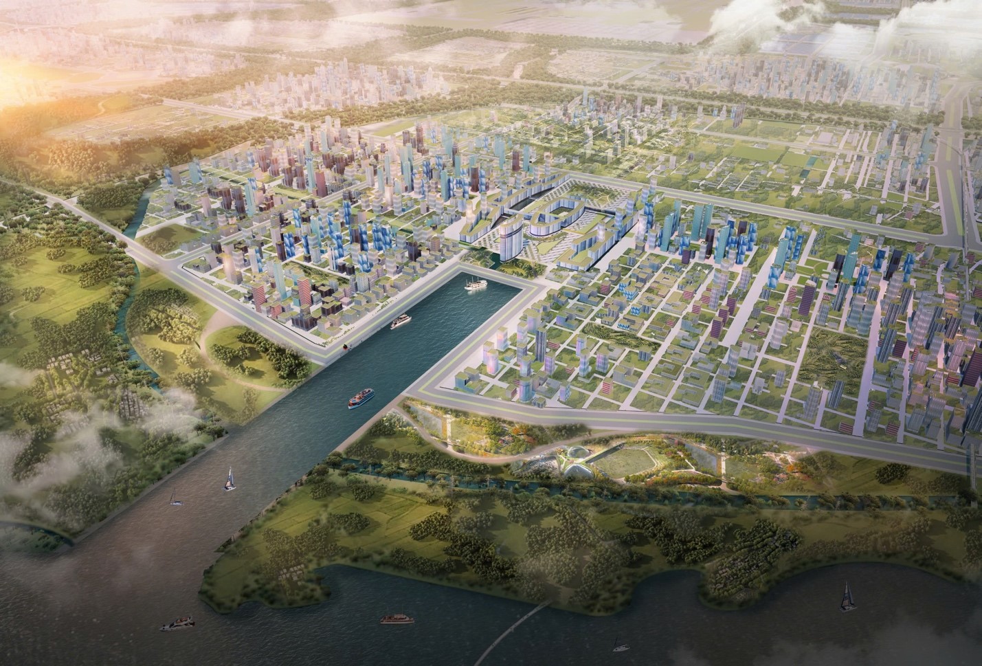 Khu vực CBD, theo ý tưởng quy hoạch đô thị sân bay Long Thành, là thành phố trung tâm nội địa tạo sức bật phát triển mạnh mẽ cho Nhơn Trạch nói riêng và Đồng Nai nói chung. Ảnh: Liên danh VIAR-NS-Coninco.