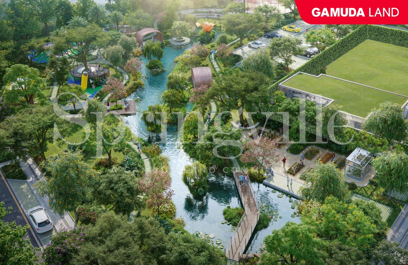 Quy hoạch Springville được đ&aacute;nh gi&aacute; cao với 52% diện t&iacute;ch phục vụ ph&aacute;t triển cảnh quan v&agrave; hơn 100 tiện &iacute;ch nội khu cao cấp.