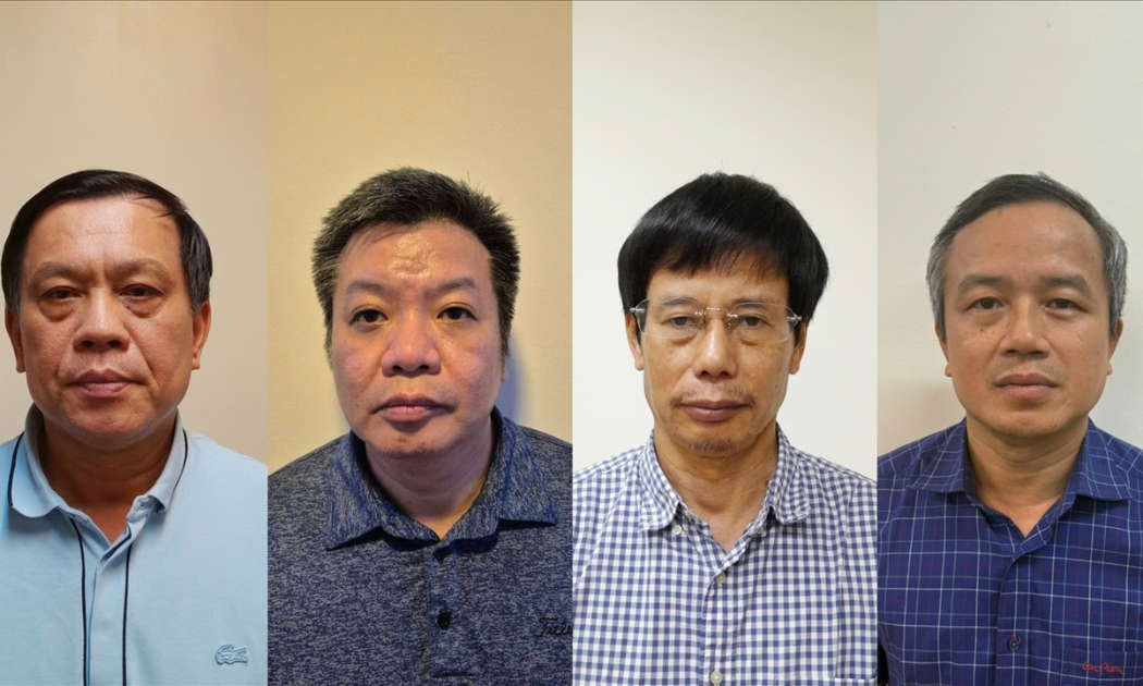 Các bị can từ trái qua phải: Nguyễn Bá Hoan, Tống Hải Nam, Nguyễn Gia Liêm, Phạm Viết Hương. Ảnh: Cổng thông tin điện tử Bộ Công an.