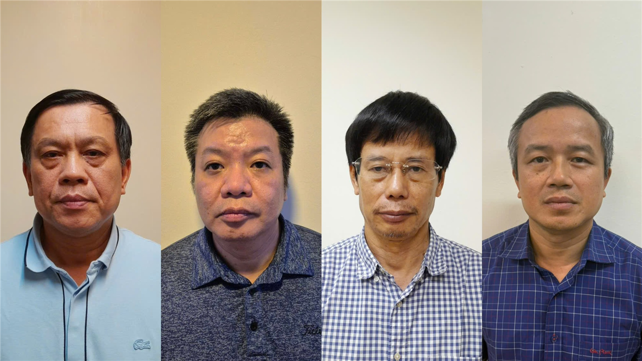 Các bị can từ trái qua phải: Nguyễn Bá Hoan, Tống Hải Nam, Nguyễn Gia Liêm, Phạm Viết Hương. Ảnh: Cổng thông tin điện tử Bộ Công an.