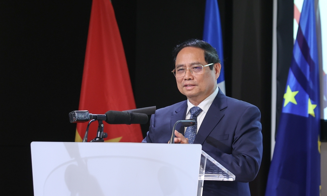 Thủ tướng Phạm Minh Chính phát biểu tại Diễn đàn Doanh nghiệp Việt Nam-Pháp - Ảnh: VGP