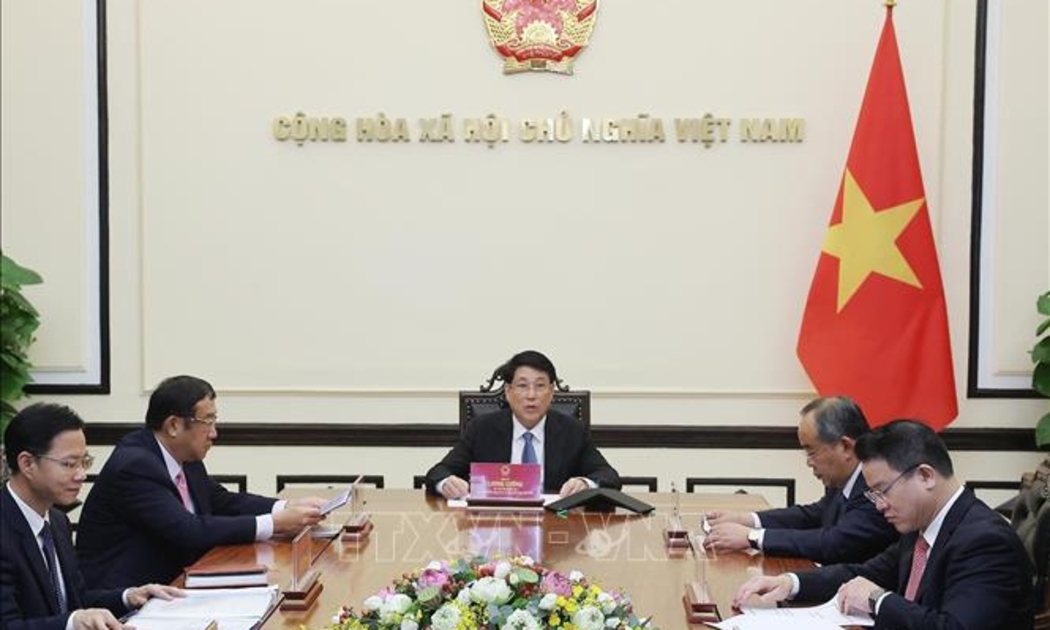Chủ tịch nước Lương Cường điện đàm với tân Tổng thống Hàn Quốc Lee Jae Myung - Ảnh: TTXVN