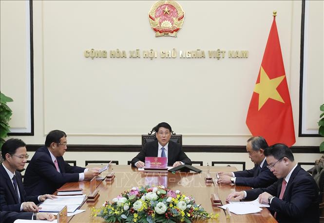 Chủ tịch nước Lương Cường điện đàm với tân Tổng thống Hàn Quốc Lee Jae Myung - Ảnh: TTXVN