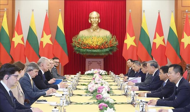 Tổng Bí thư Tô Lâm và Tổng thống Gitanas Nauseda đã trao đổi một số phương hướng, biện pháp lớn nhằm thúc đẩy quan hệ hữu nghị truyền thống giữa hai nước - Ảnh: TTXVN