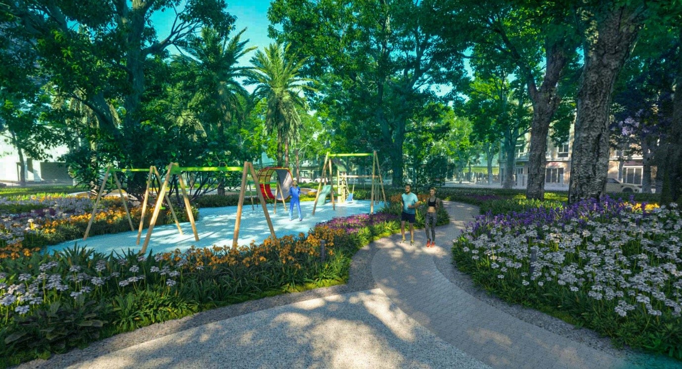 100% c&ocirc;ng vi&ecirc;n v&agrave; vườn hoa tại khu đ&ocirc; thị Eurowindow Sport Garden được bố tr&iacute; khu luyện tập thể thao.