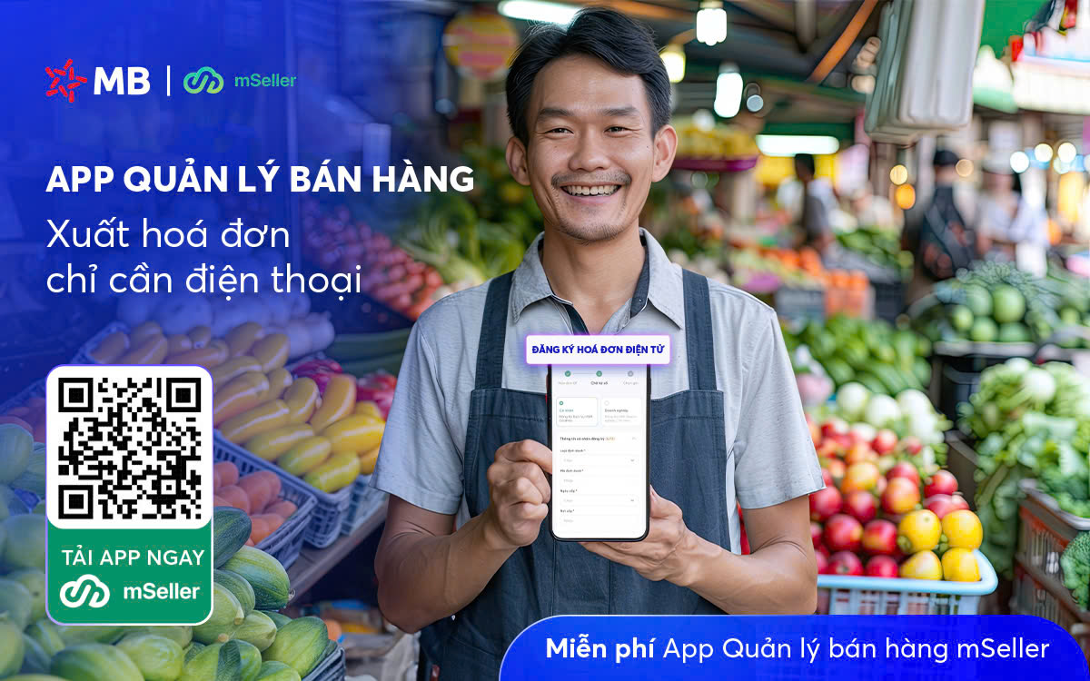 “mSeller - App quản lý bán hàng, xuất hóa đơn, chỉ cần điện thoại”.