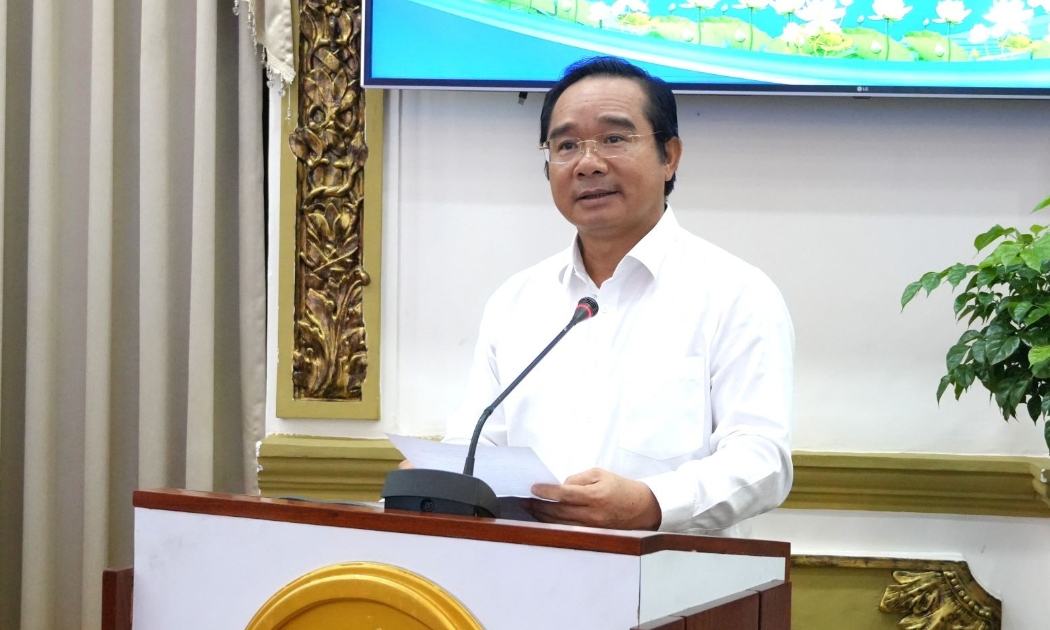 Chủ tịch UBND TP. Hồ Chí Minh Nguyễn Văn Được phát biểu tại Hội nghị, sáng 16/6.