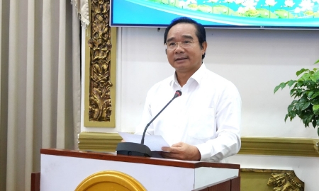 Chủ tịch UBND TP. Hồ Chí Minh Nguyễn Văn Được phát biểu tại Hội nghị, sáng 16/6.