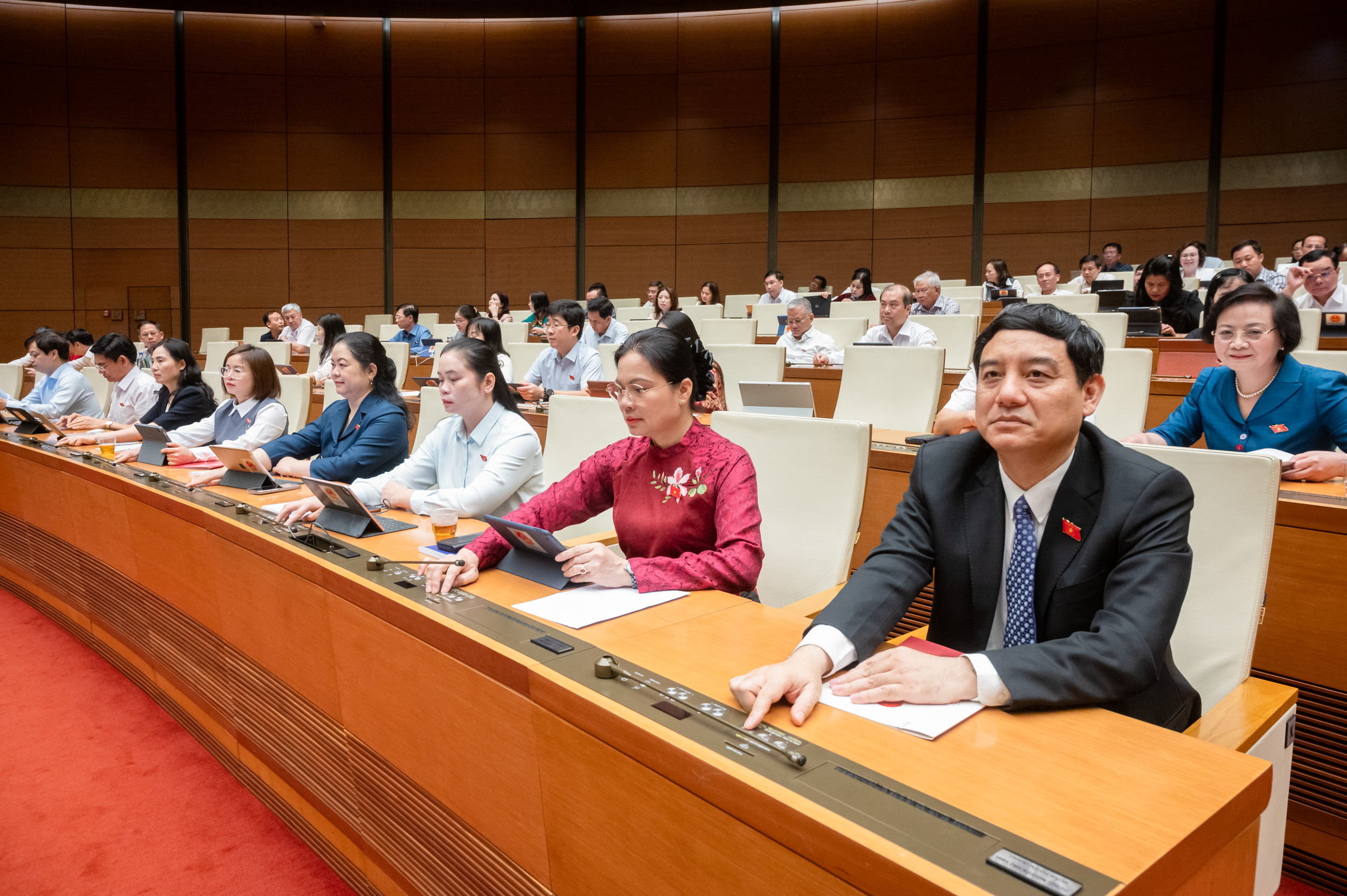 C&aacute;c đại biểu Quốc hội biểu quyết th&ocirc;ng qua Luật Việc l&agrave;m (sửa đổi). Ảnh: Phạm Thắng.